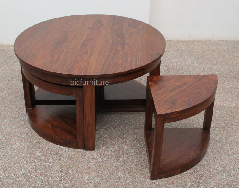Low Round Dining Set In Sheesham Wood, Low Round Table