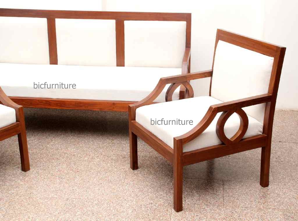 Sleek Wooden Sofa Set With Fixed, Teak Wooden Sofa Design