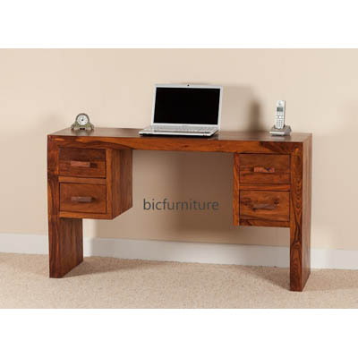 Sleek wooden writing table four drawers
