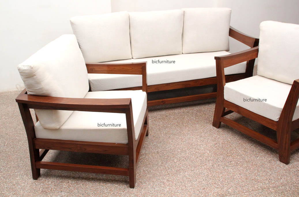 Comfortable Sofa Set In Teakwood With, Simple Sofa Set Design Wooden Flooring
