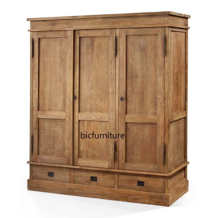 Wooden three door wardrobe with drawers 4