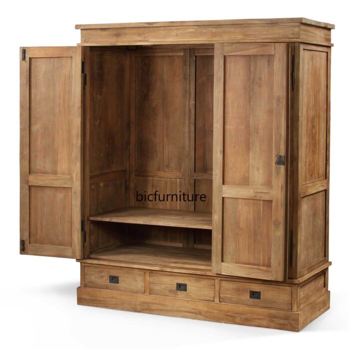 Wooden three door wardrobe with drawers 6
