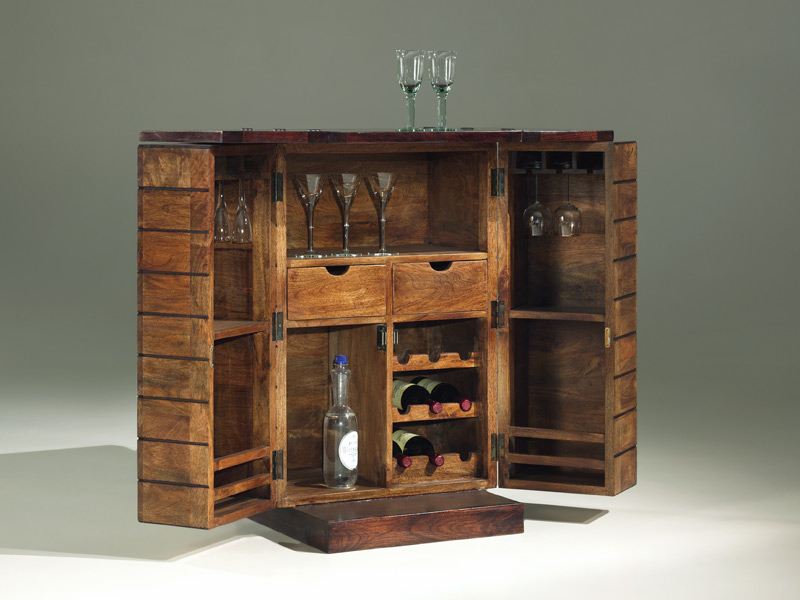 Wooden Block Bar Cabinet With, Fold Away Home Bar Cabinet