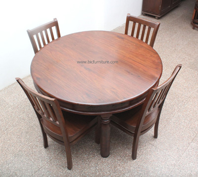 Round large wooden dining table 4 seater