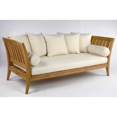 teak sofa with cushions
