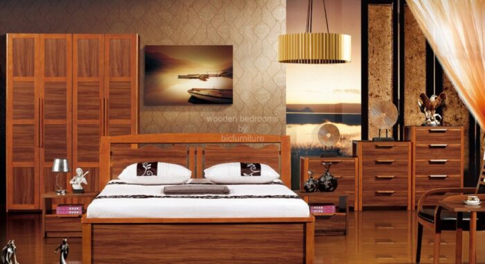 teakwood veneer full bedroom set