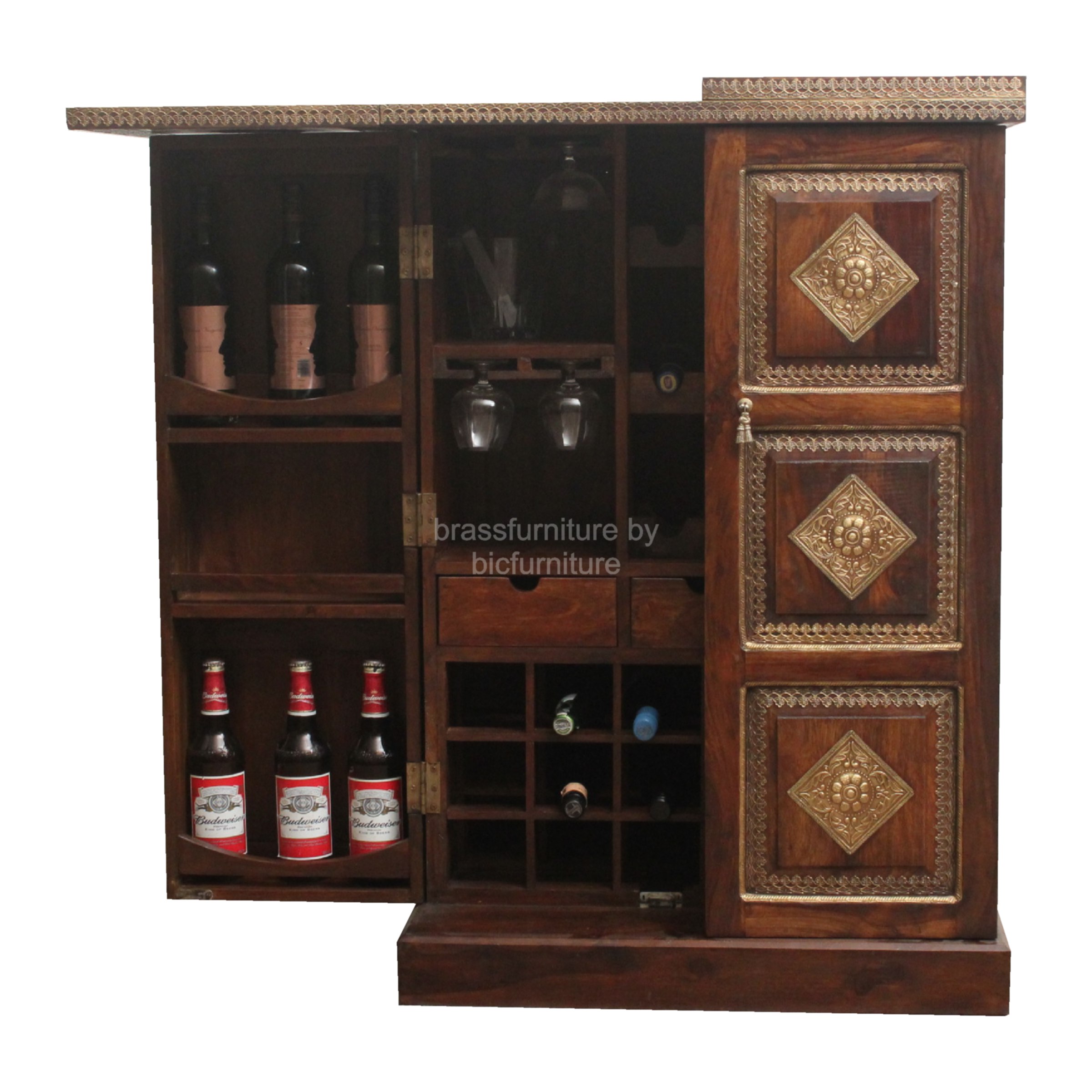 BSF 3 Brass bar cabinet – Genuine Teakwood Furniture Manufacturer