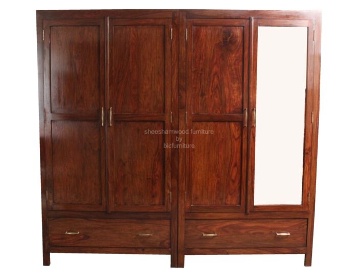 sheesham wood 4 door wardrobe with mirror