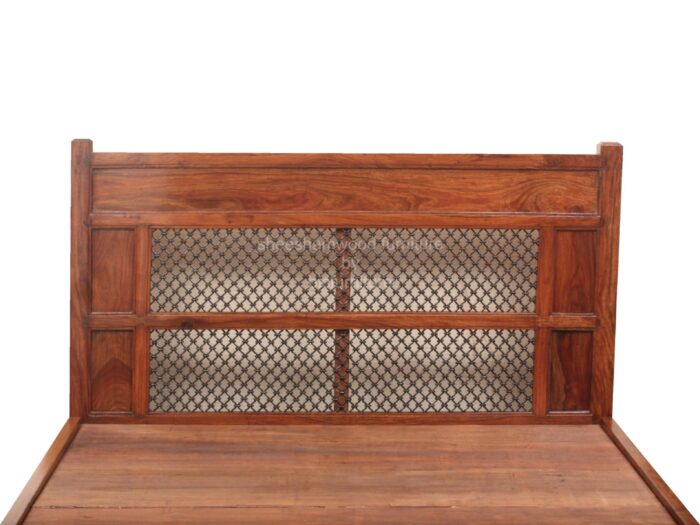 sheesham wood  wrought iron jali double bed