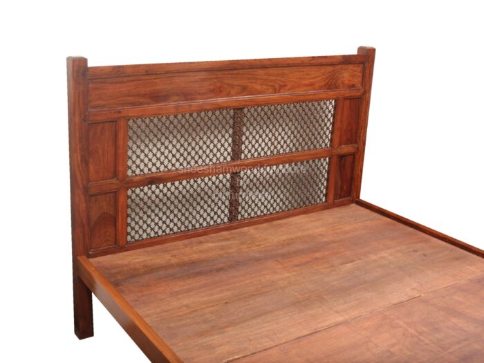 solid sheesham wood  wrought iron jali double bed