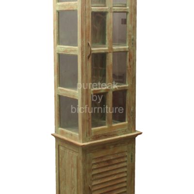 solid wood antique finish showcase furniture 2 door