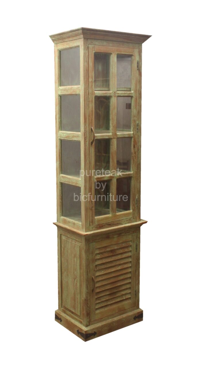 solid wood antique finish showcase furniture 2 door
