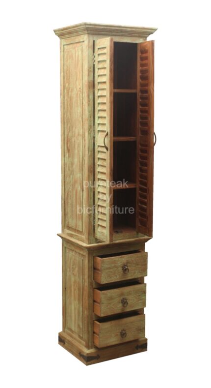 teak antique finish painted tall cabinet