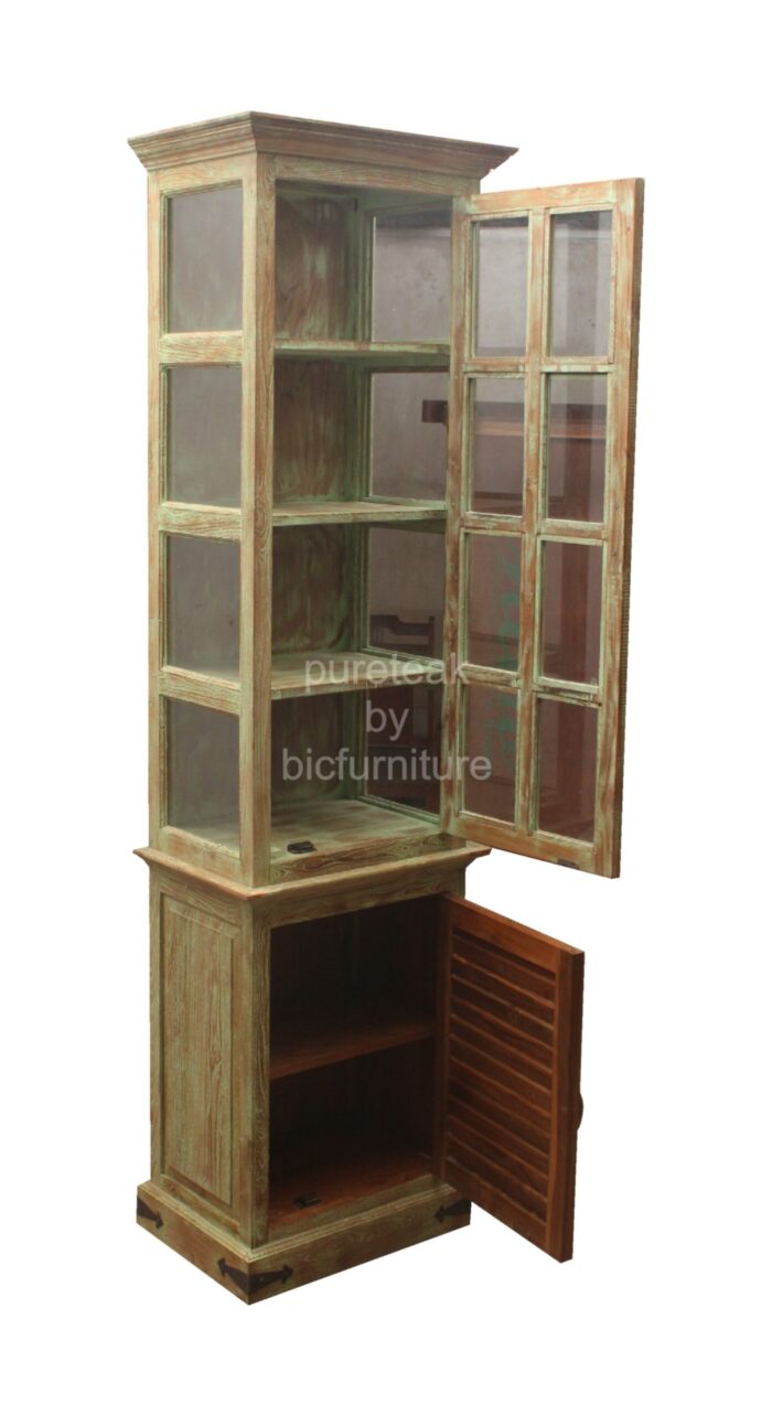 wooden antique finish showcase furniture 2 door