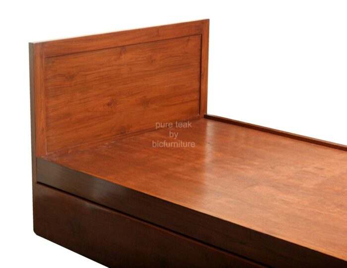 wooden single bed with storage