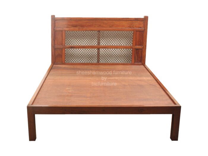 wooden wrought iron jali double bed