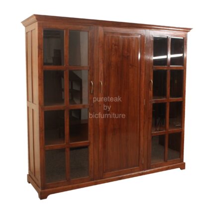 Teak wood 3 door wardrobe with centre wooden panel