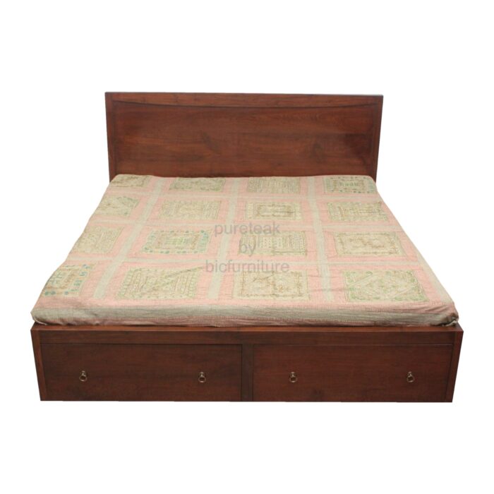 Teak wood double bed with lower storage