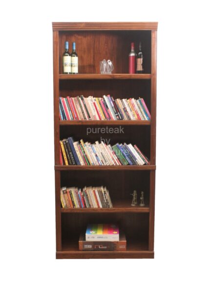contemporary teak wood bookshelf tall with 4 shelves
