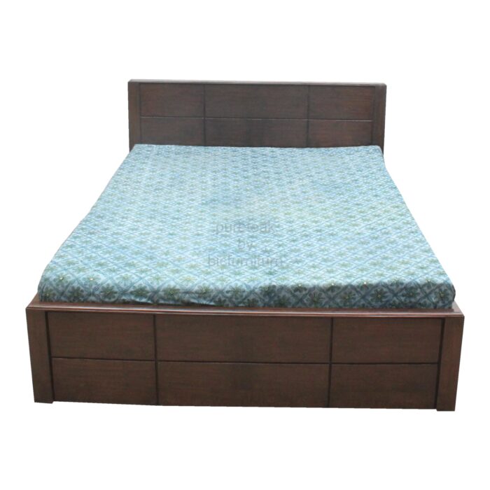 dark finish wood double bed with lower storage