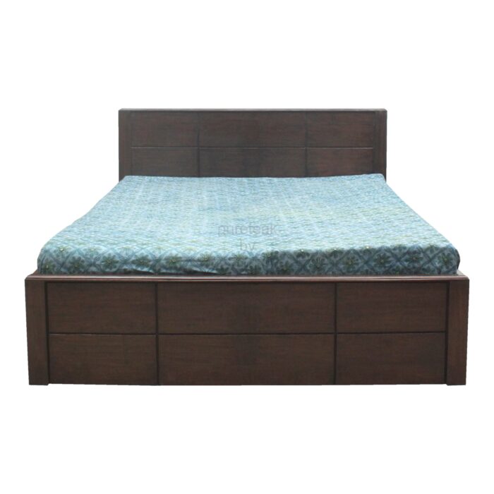 modern finish wood double bed with lower storage