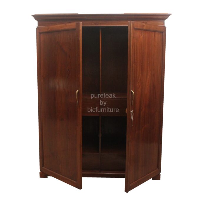 solid teak wood 2 door wardrobe brass handles large modern cupboard
