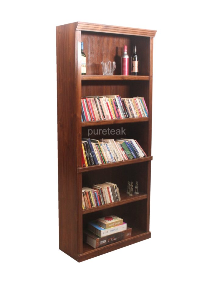 solid teak wood bookshelf tall with 4 shelves