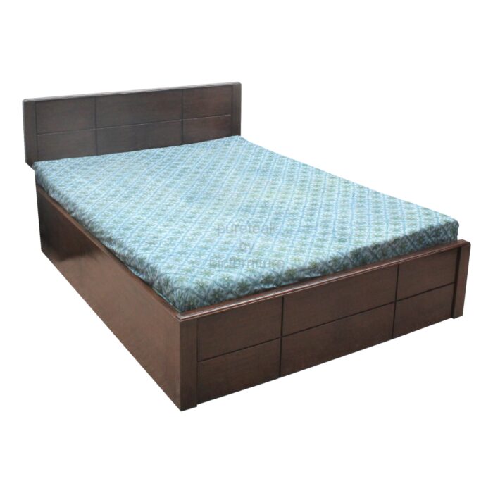 solid wood double bed with lower storage wenge finish