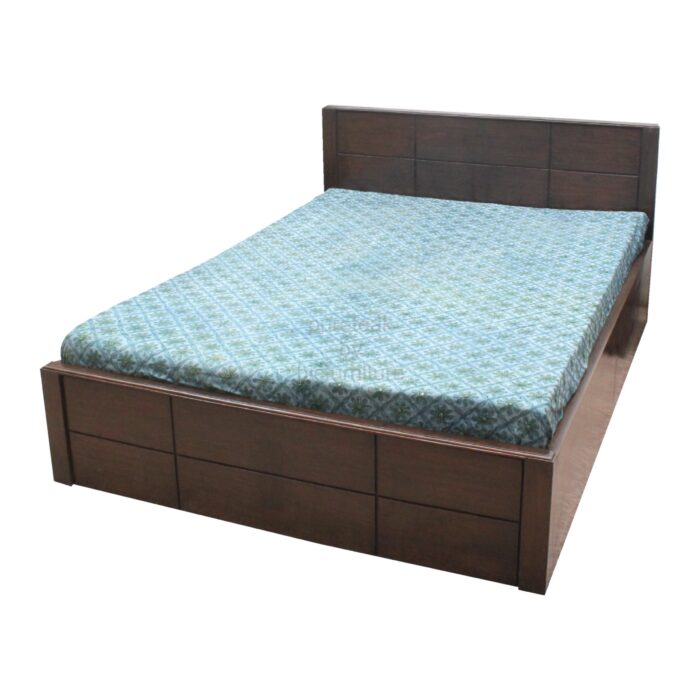 wood double bed with lower storage