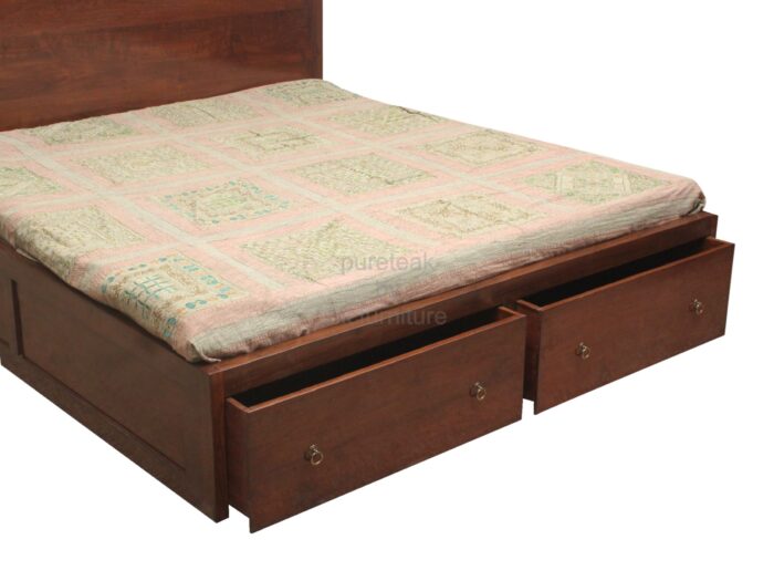 wooden beds with bottom drawes high head board