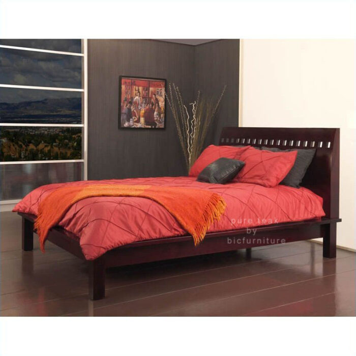 Bed in pure teakwood with dark finish