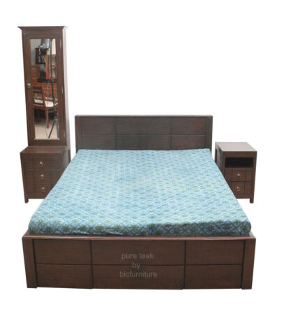 Bed room set in pure teak wood with dark walnut finish