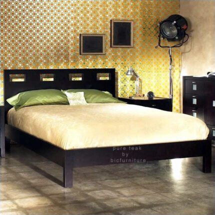 King size bed in teak wood with dark walnut finish