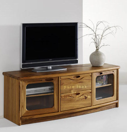 Pure teak wood tv unit in natural finish
