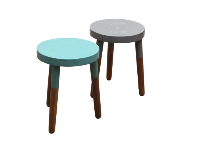 Teak wood stools in coloured