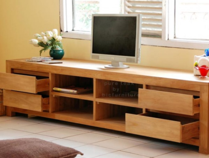 teak wood tv unit large size in simple design