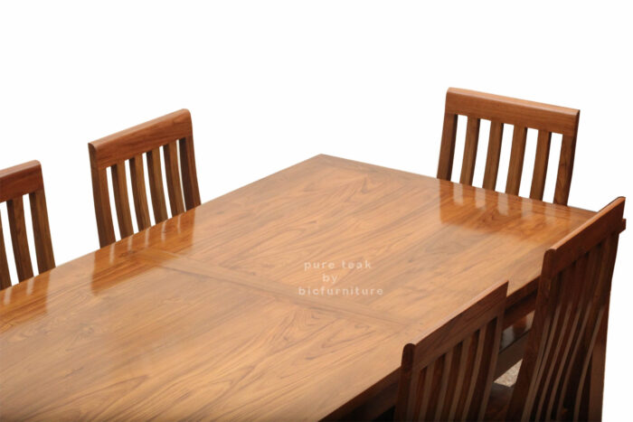 Dining table with six seater teak wood