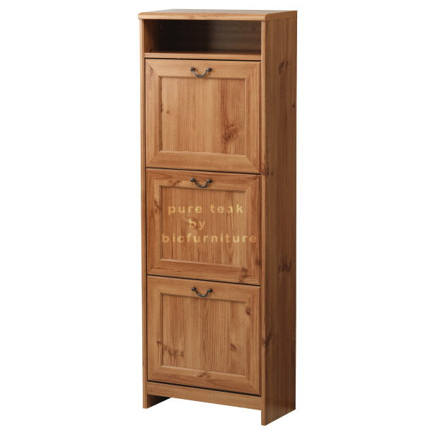 Trendy Unfinished Wooden Three Shoe Storage Escorted By Single Open Rack As Traditional Shoes Cabinets.