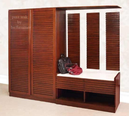 Wooden wardrobe with seating