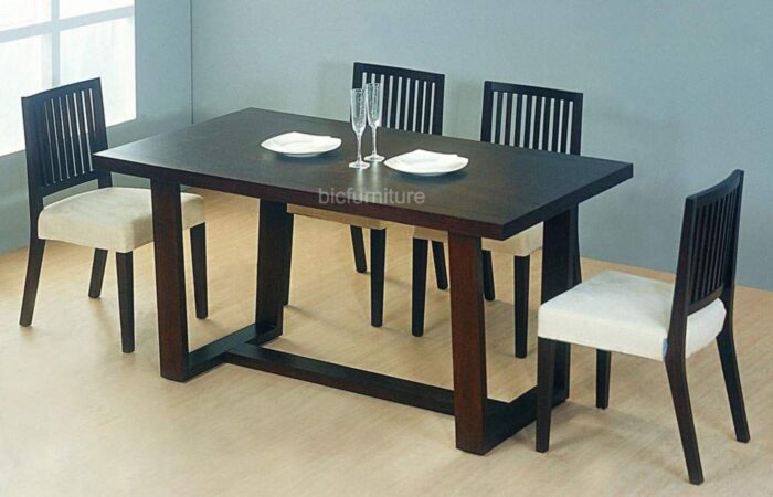 Modern wooden dining set with strip design