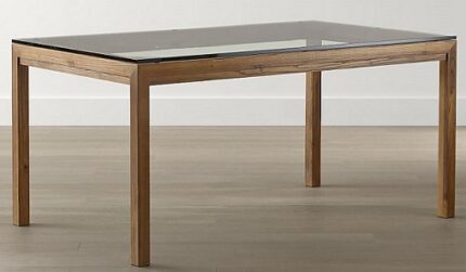 clear glass top elm base dining tabl