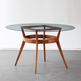 r and co designer unknown brazil 1960s small round caviona wood dining table with glass top 30 h x 40 d Copy
