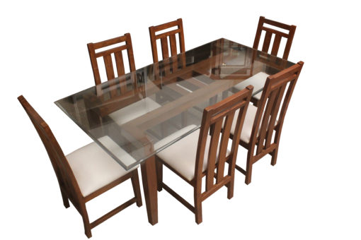 Twd 24 Glass Top 6 Seater Wooden, Teak Wood Dining Table With Glass Top