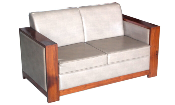 teakwood 2 seater sofa leatherite 2