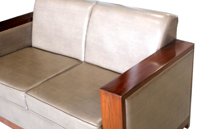 teakwood 3 seater sofa grey