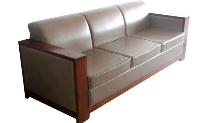 teakwood 3 seater sofa leatherite comfortable