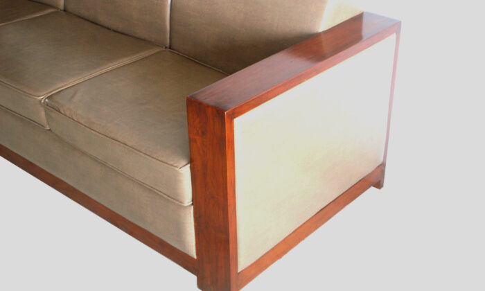 teakwood 3 seater sofa leatherite wooden border