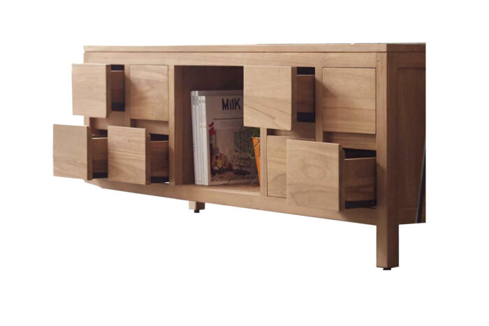 TEAK TV CABINET WITH EIGHT DRAWERS ONE SHELVE