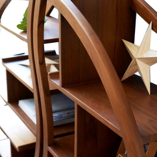 teakwood bookshelve with curve design