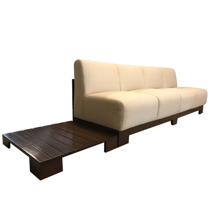 wooden sofa with side table